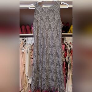 Sparkly Metallic Grey Flapper Sleeveless Dress Reitmans Medium. Made In Canada